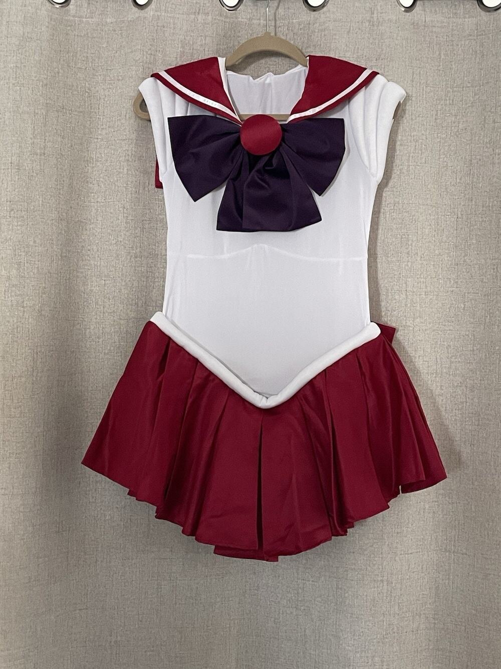 Woman's Halloween Sailor Mars Hino Rei Cosplay Costume Red Uniform Dress